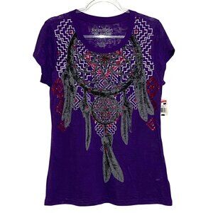Rocker‎ Girl Sheer Top Juniors Womens XXL Purple Native American Dream Catcher